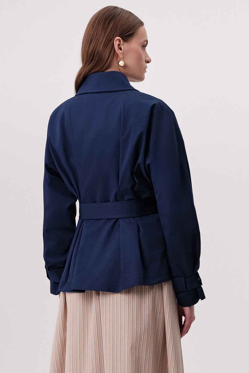 Pleated Trench Coat - NAVY