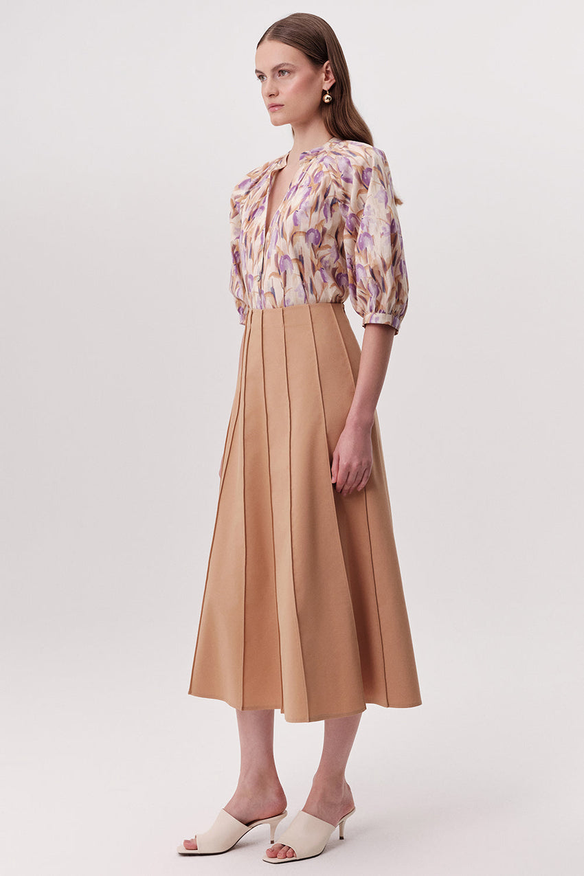 Multi Panel Flared Midi Skirt - CAMEL