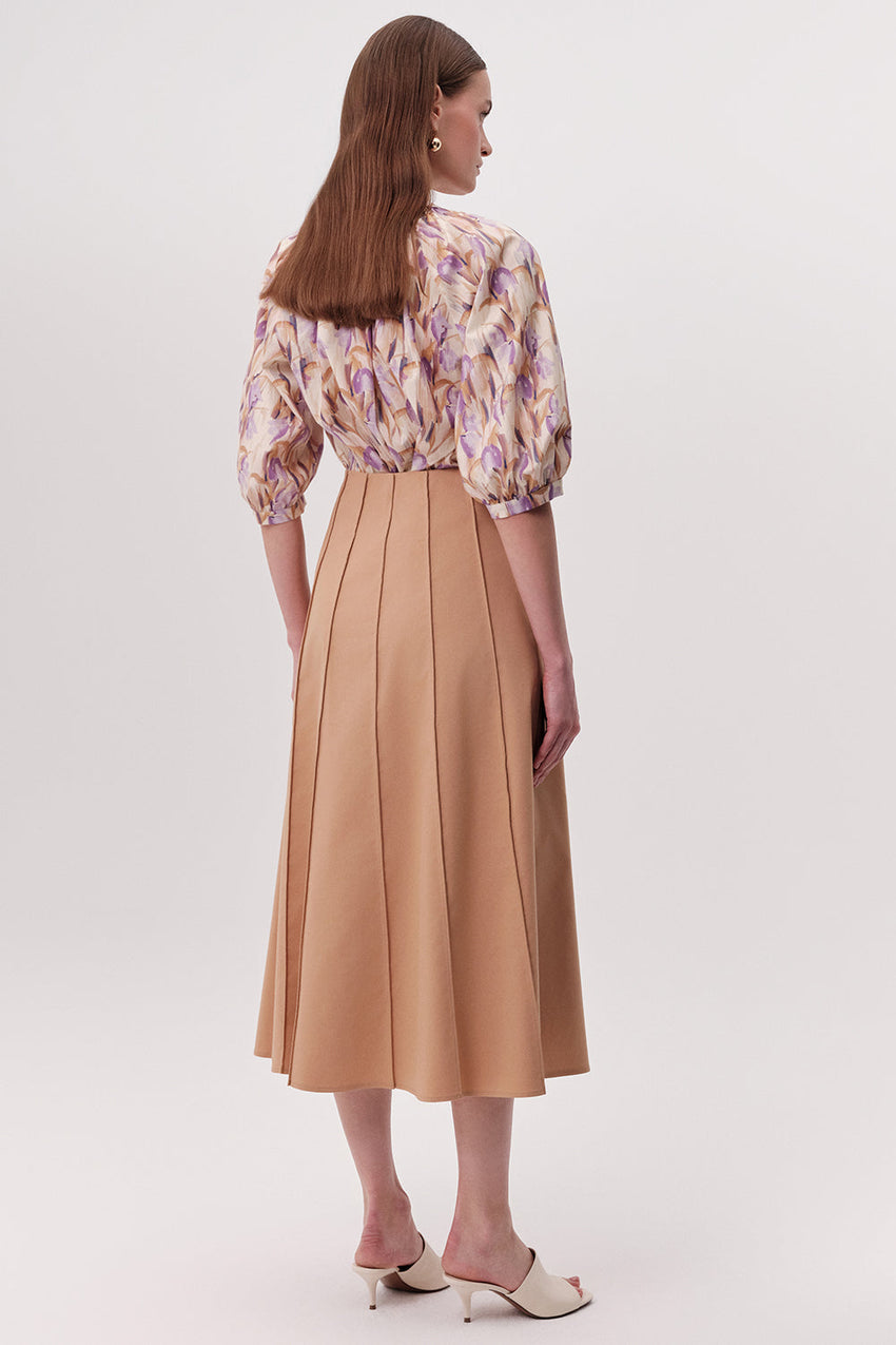 Multi Panel Flared Midi Skirt - CAMEL