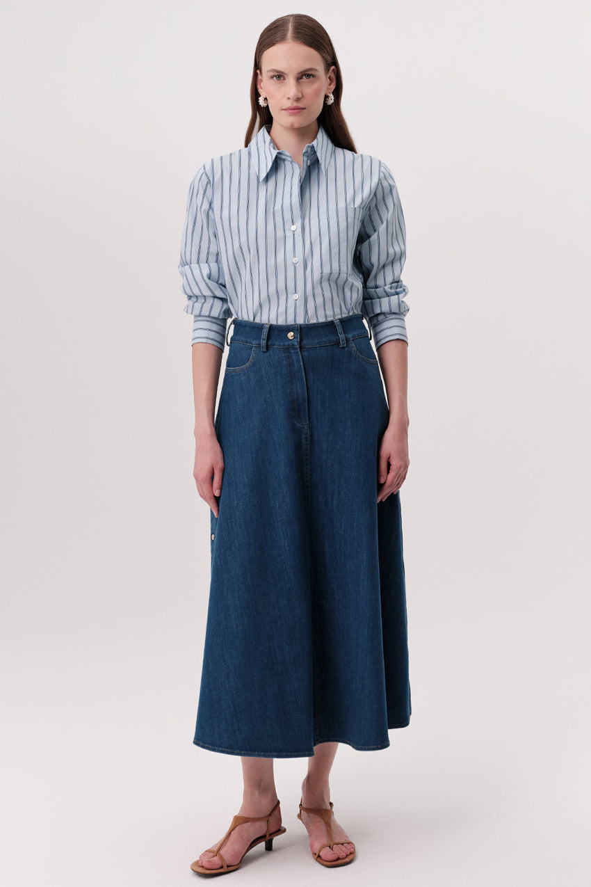 High Waisted Denim Skirt - INDIGO