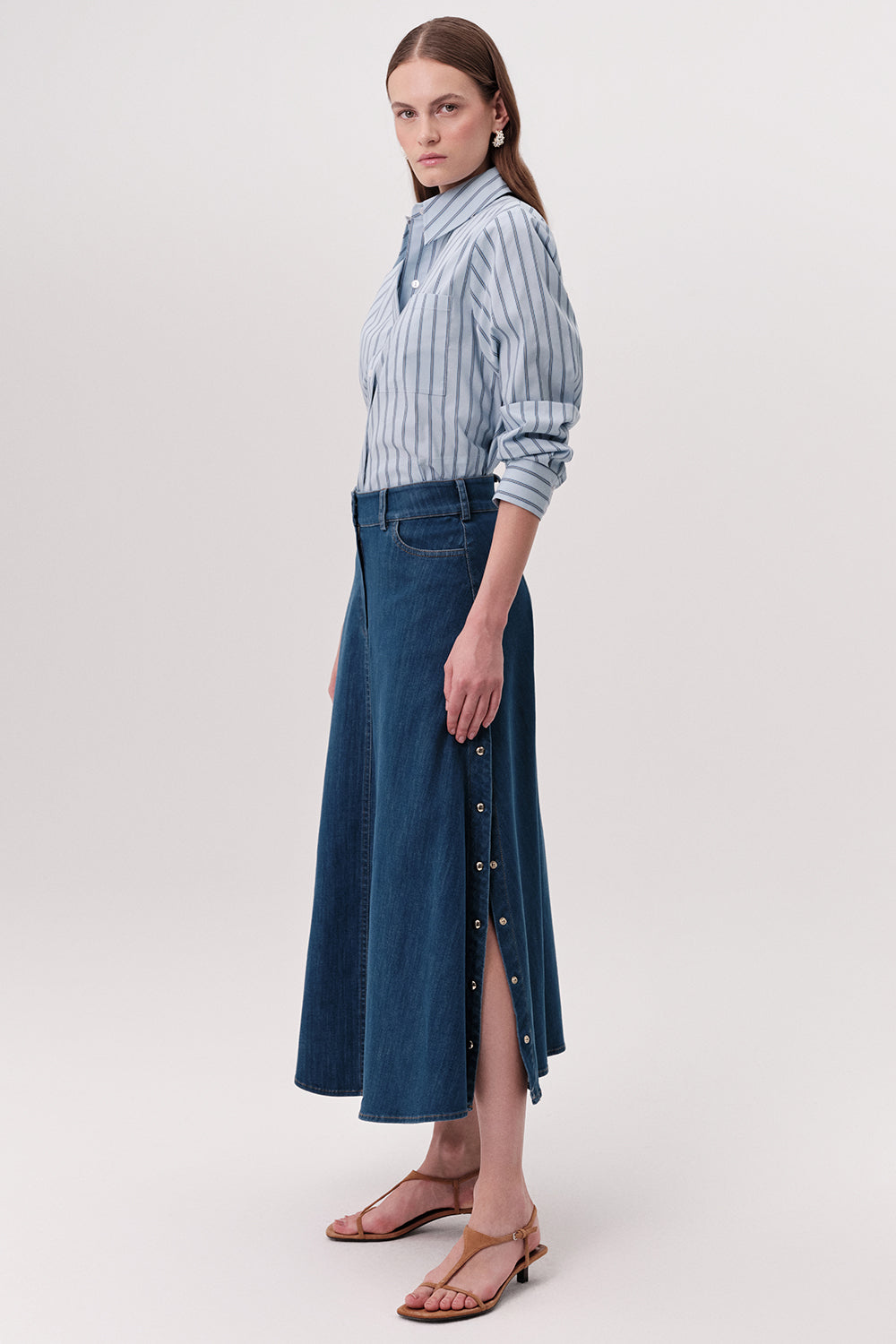 High Waisted Denim Skirt - INDIGO