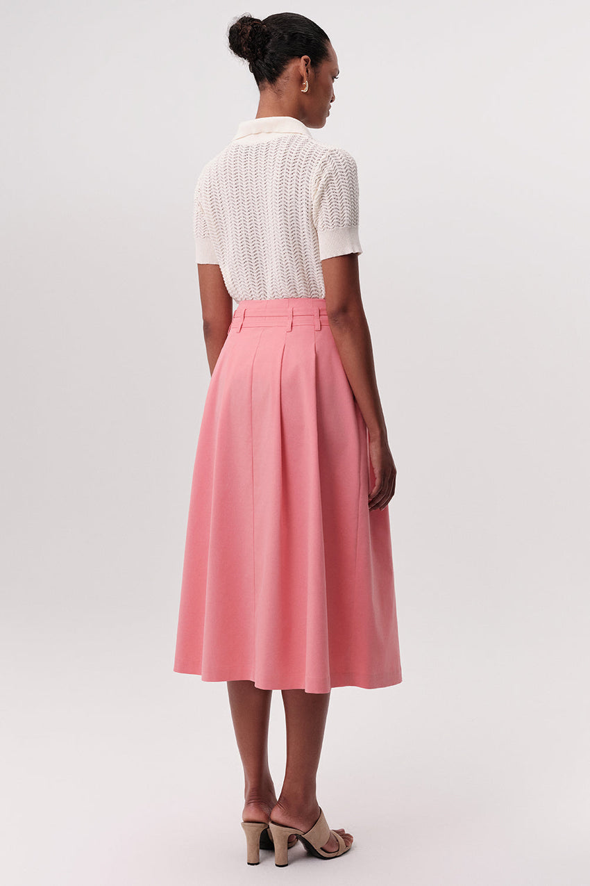 High Waisted Pleated Midi Skirt - CREAM