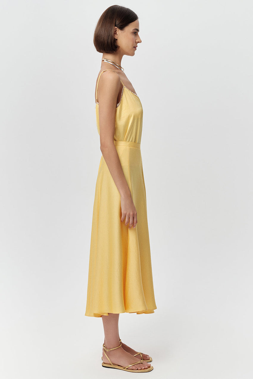 Flared Woven Midi Skirt  - YELLOW