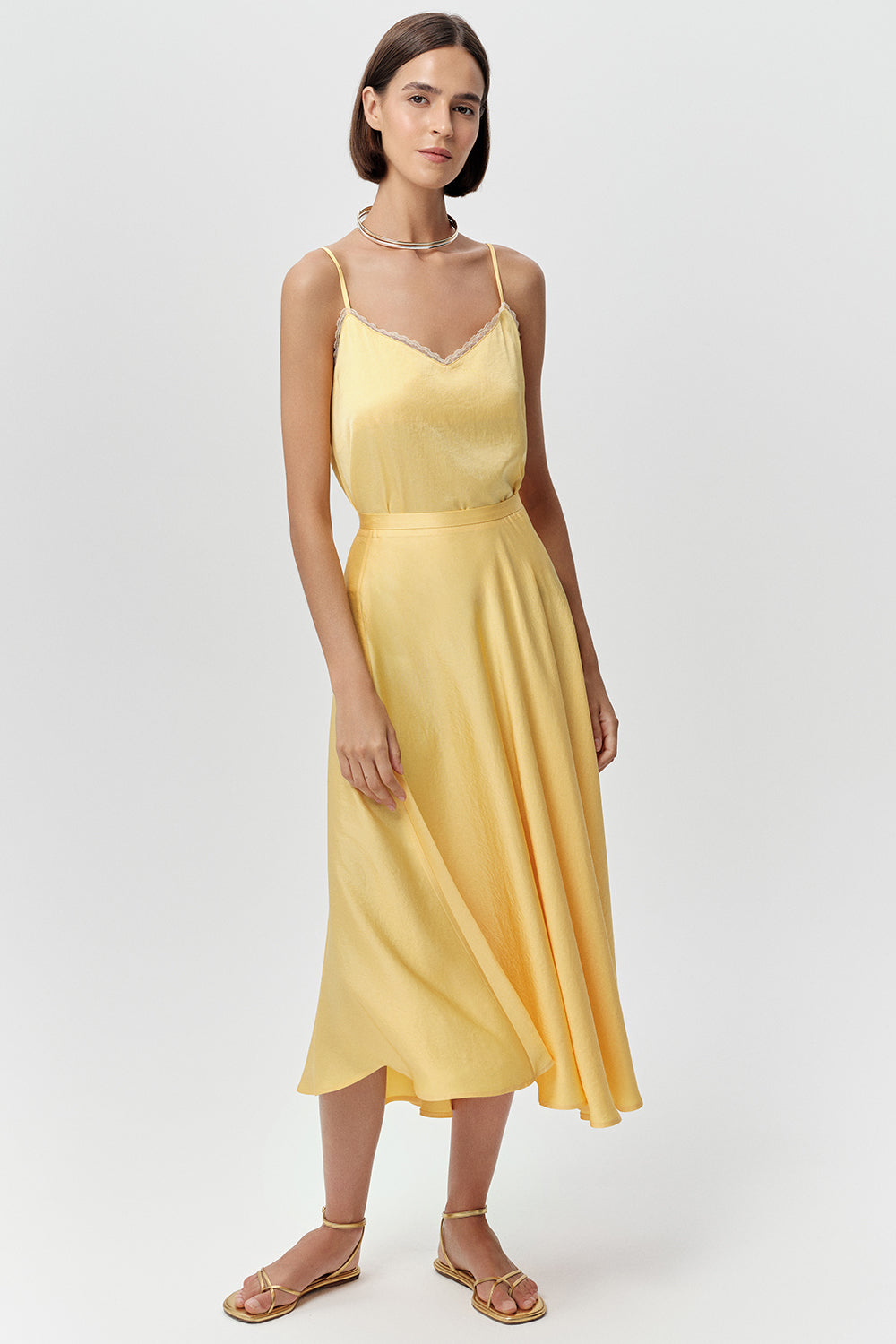 Flared Woven Midi Skirt  - YELLOW
