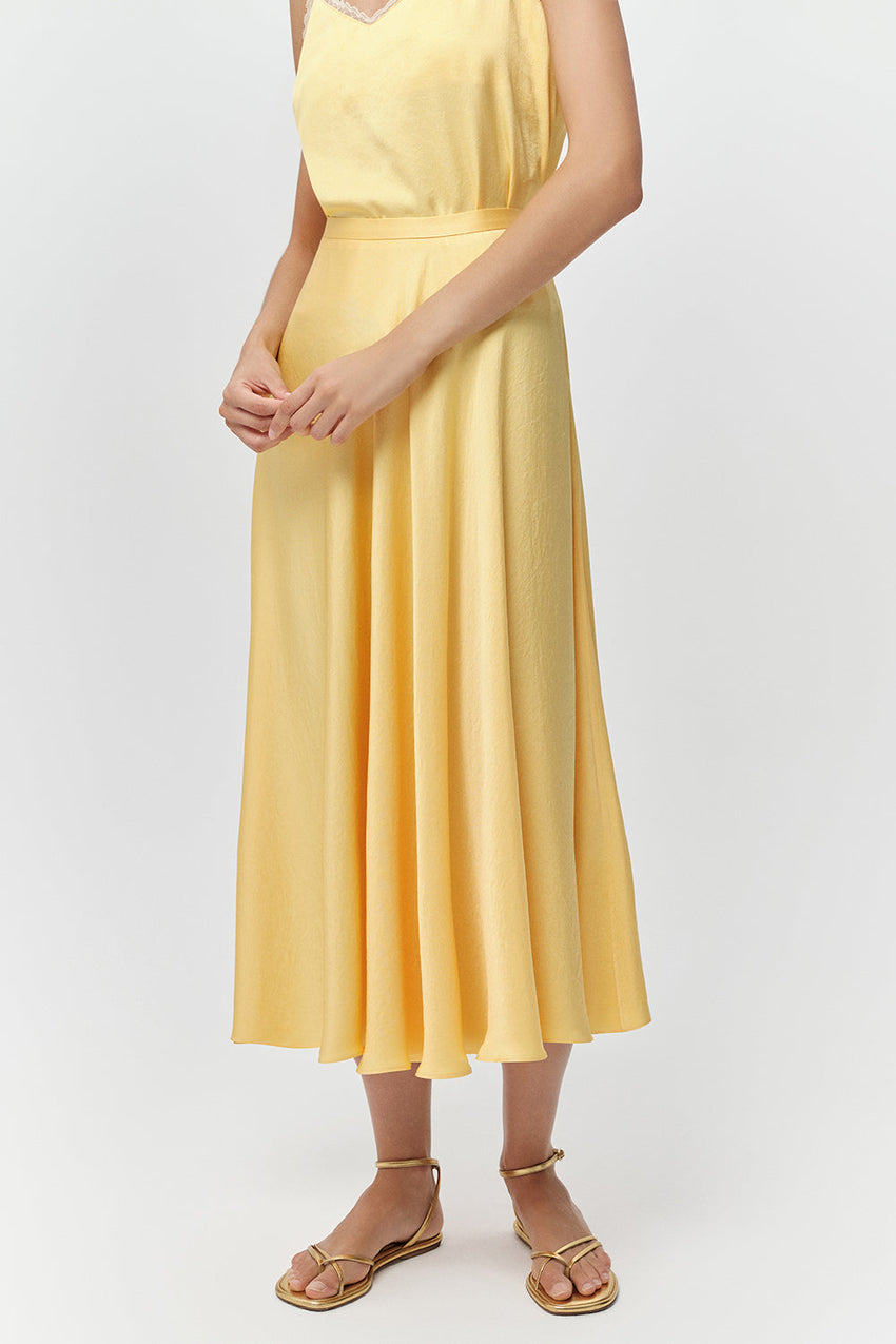 Flared Woven Midi Skirt  - YELLOW