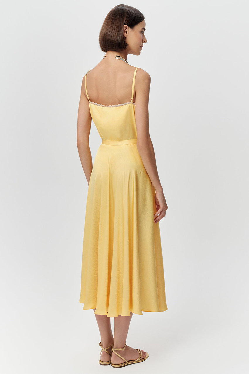 Flared Woven Midi Skirt  - YELLOW