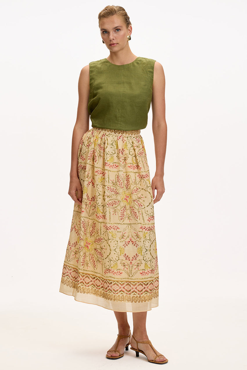 Lined Woven Midi Skirt  - MULTI COLOR