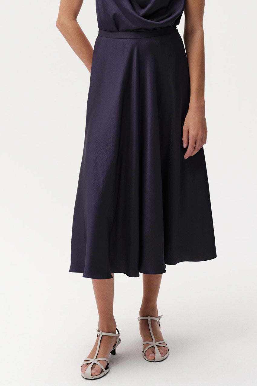 Skater Midi Skirt with Zipper - NAVY BLUE