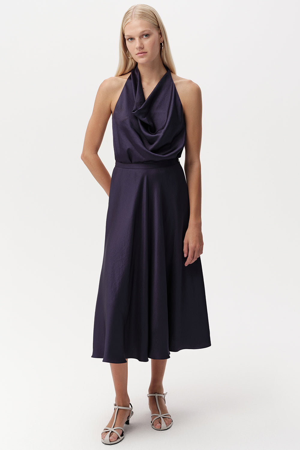 Skater Midi Skirt with Zipper - NAVY BLUE