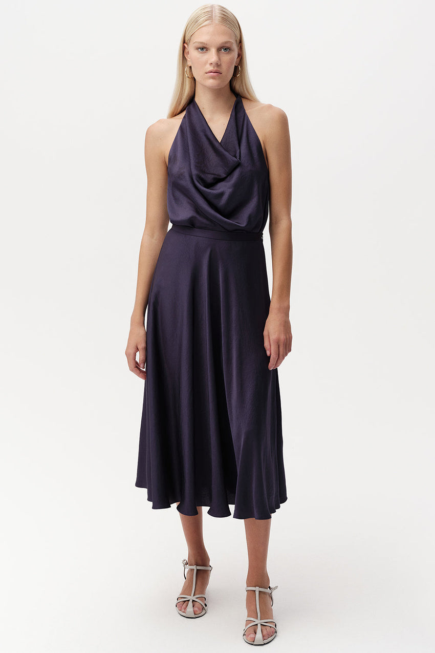 Skater Midi Skirt with Zipper - NAVY BLUE
