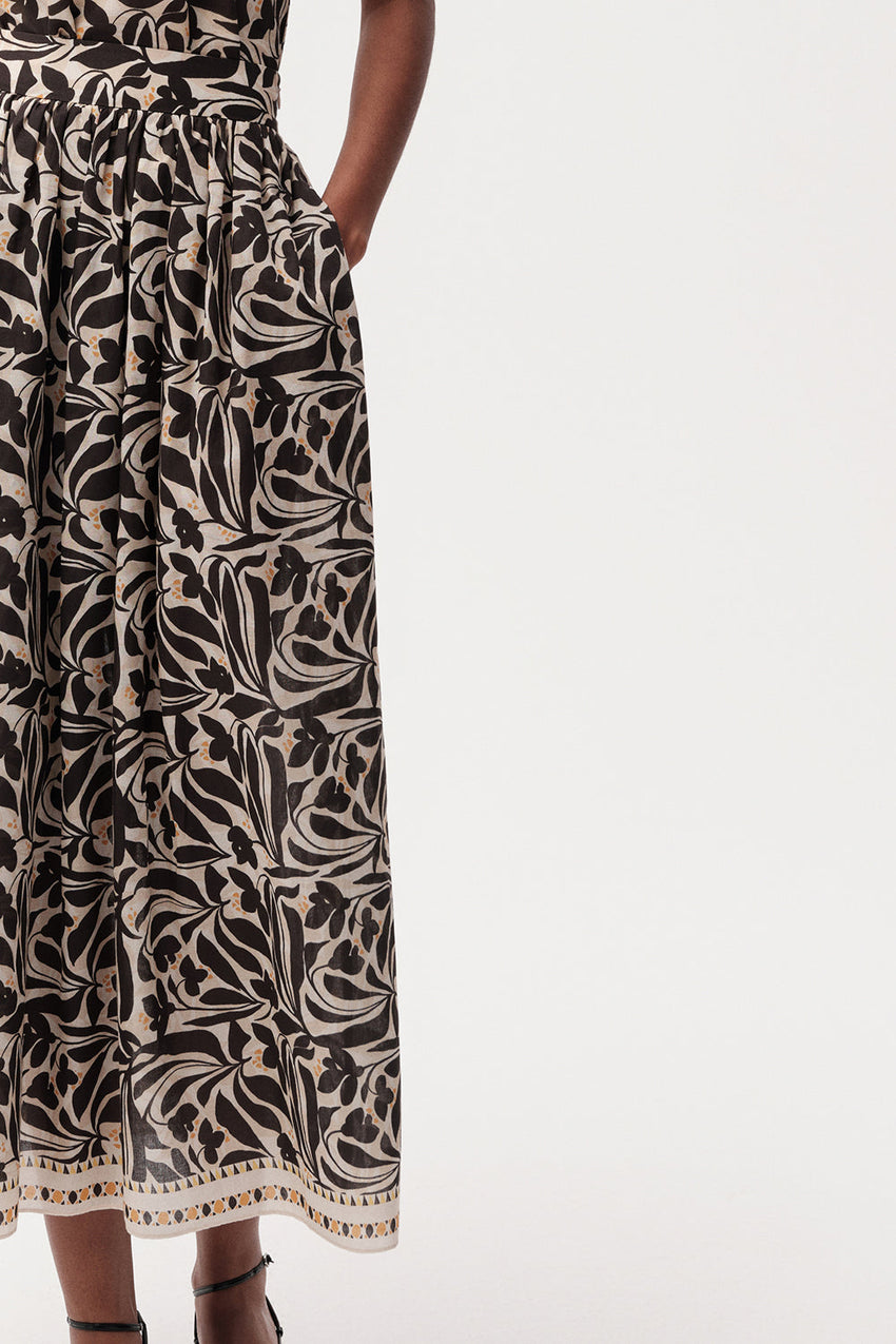High Waist Zippered Midi Skirt with Pockets - MULTICOLOR