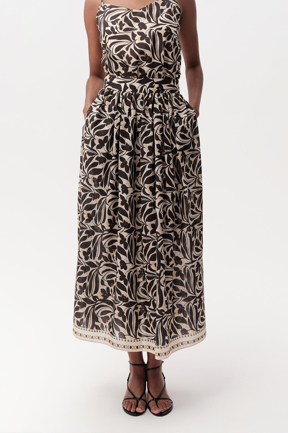 High Waist Zippered Midi Skirt with Pockets - MULTICOLOR