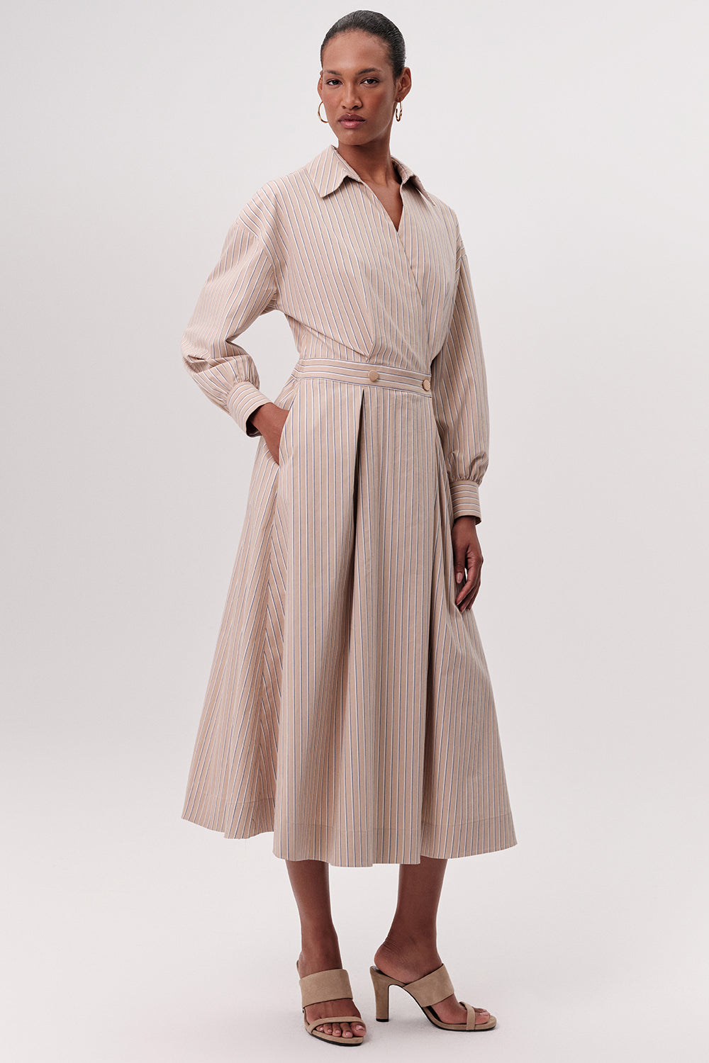 Elastic Waist Midi Dress - MULTI COLOR