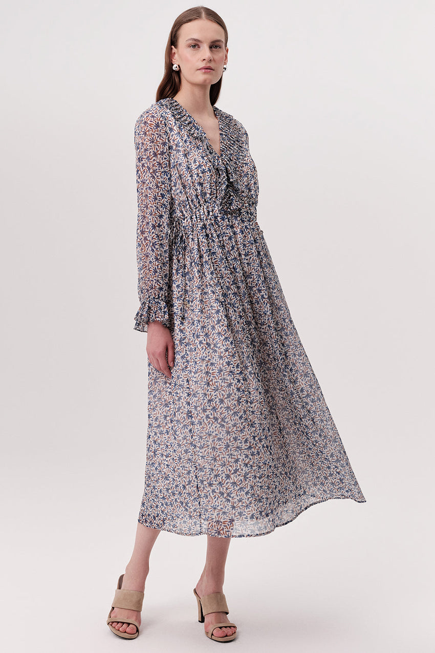 V Neck Midi Dress  - MULTI COLOR