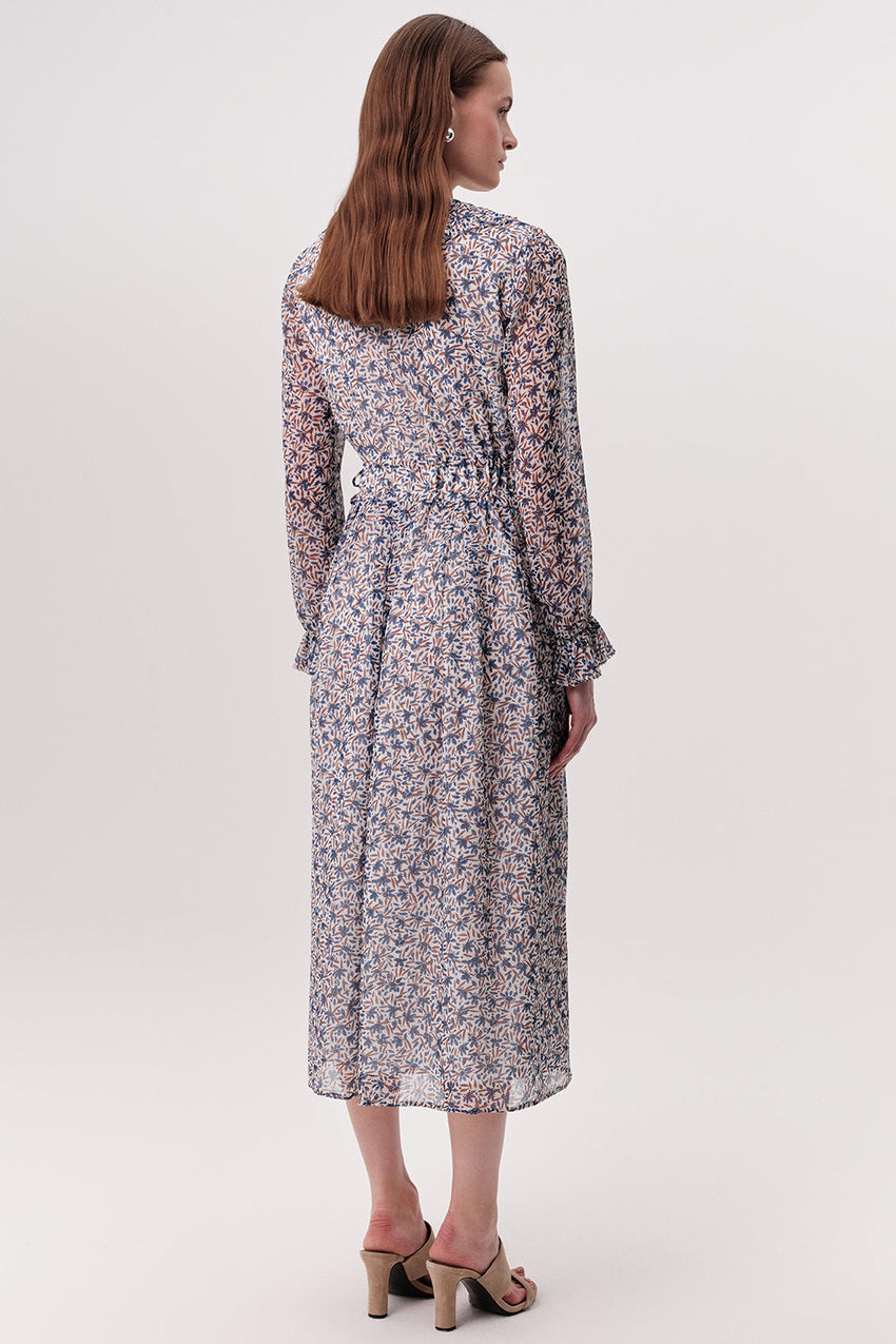 V Neck Midi Dress  - MULTI COLOR