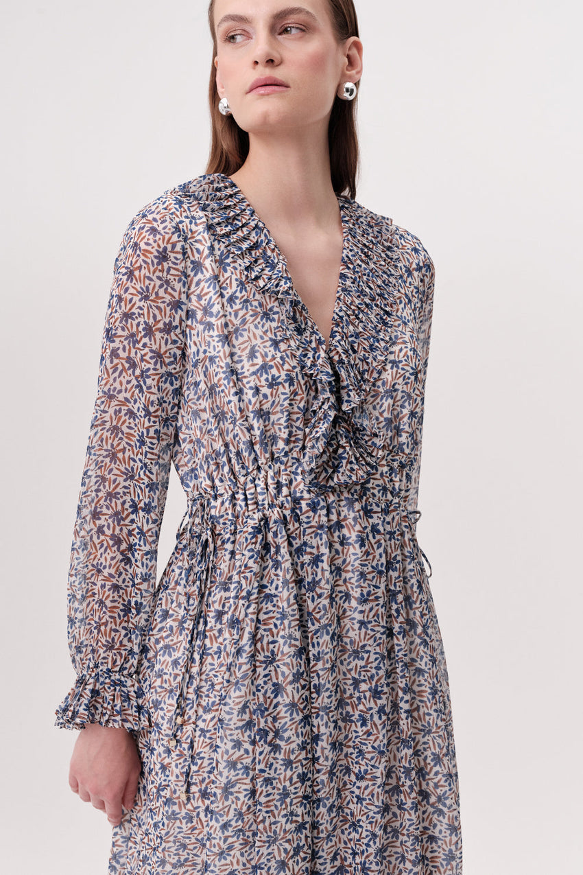 V Neck Midi Dress  - MULTI COLOR