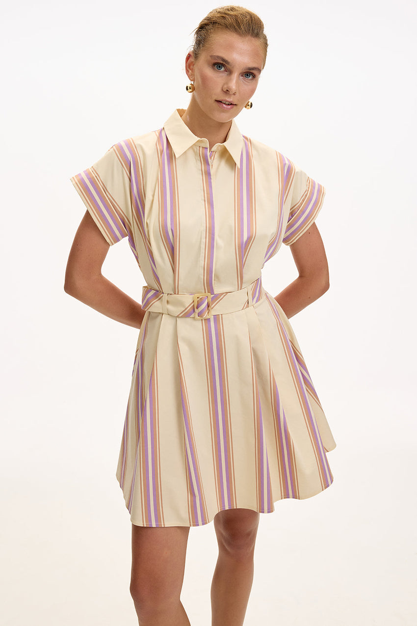 Short Sleeve Mini Shirt Dress - MULTI COLOR