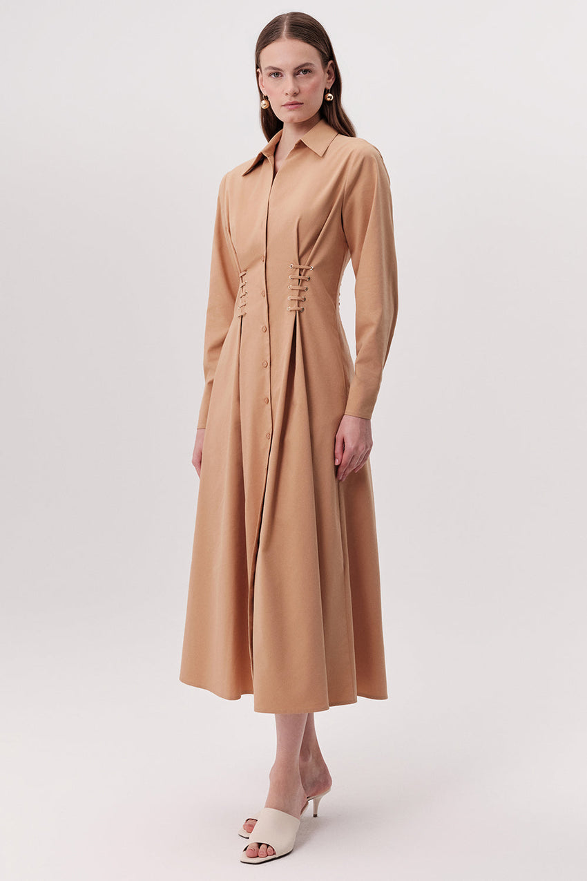 Midi Shirt Dress - CAMEL