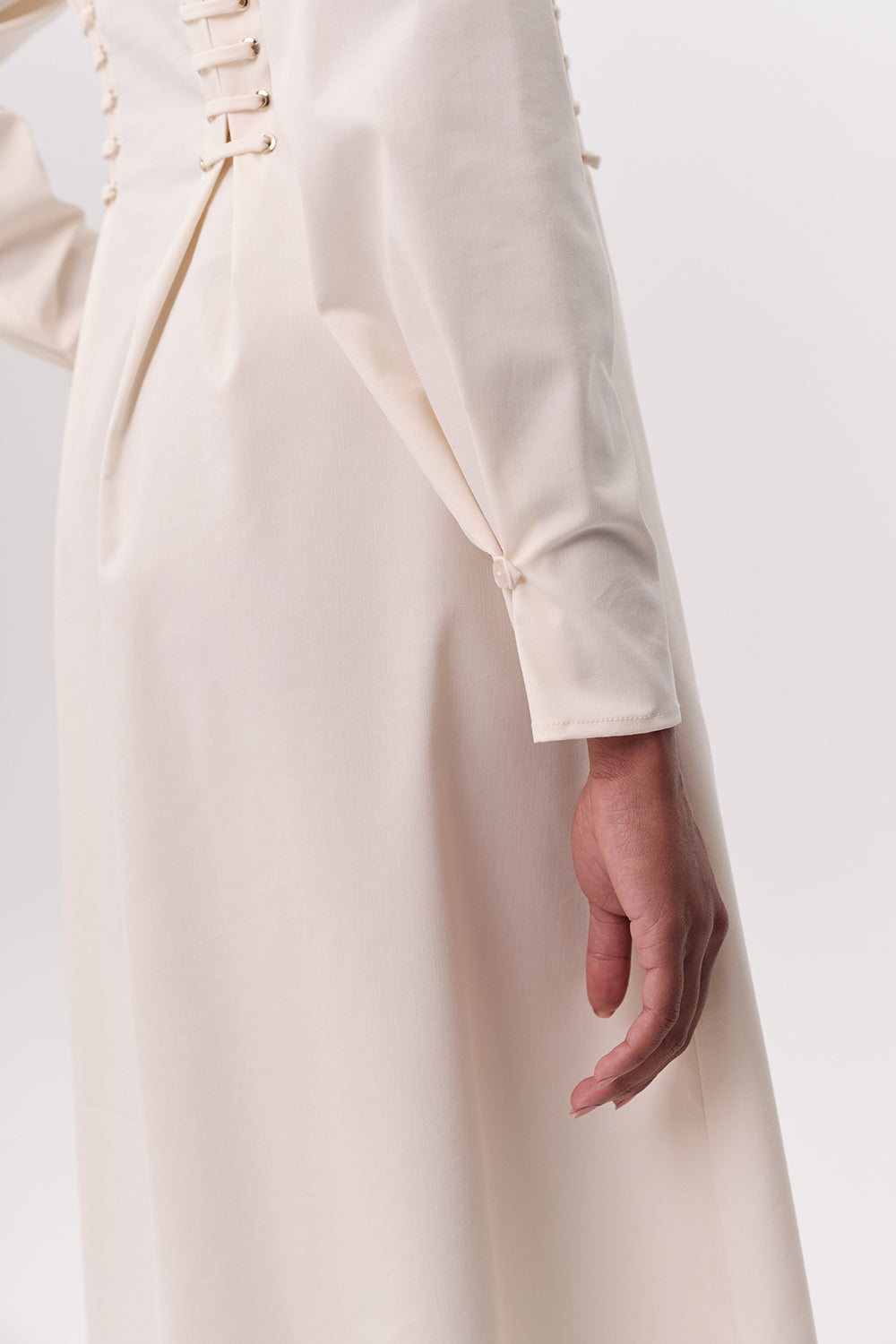 Kiersten Eyelet Detail Pocketed Shirt Collar Midi Dress - Cream