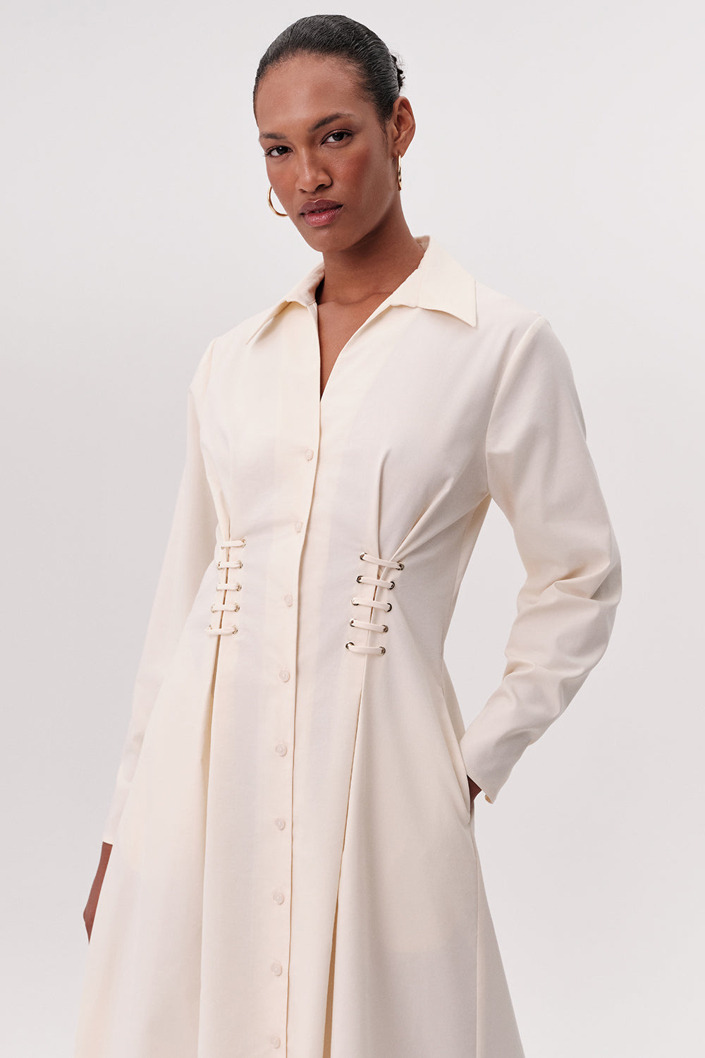 Midi Shirt Dress - CREAM