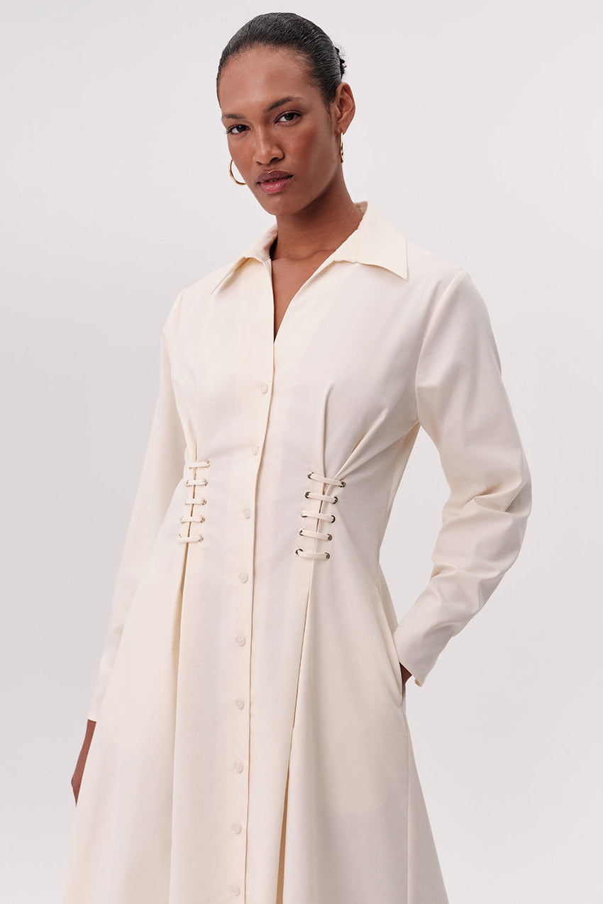 Midi Shirt Dress - CREAM