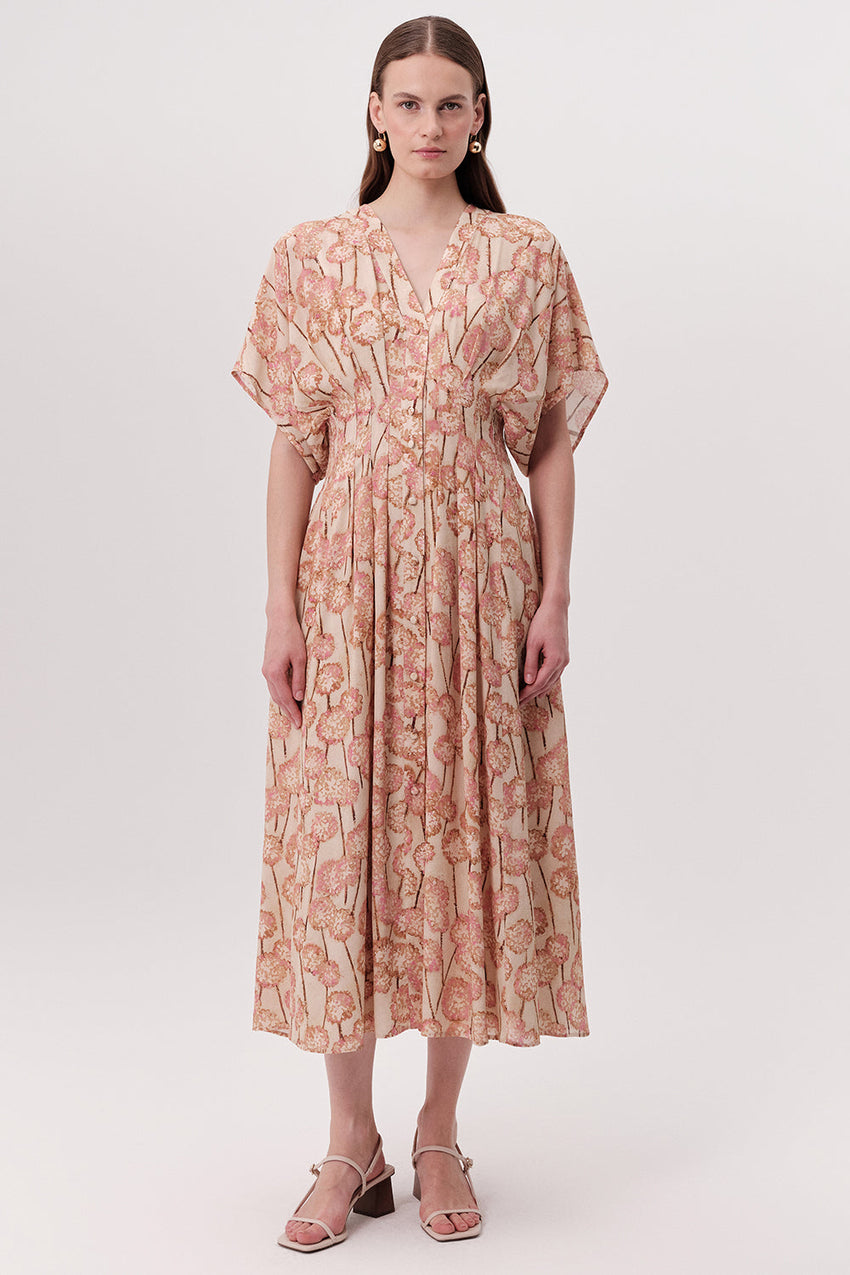 V Neck Midi Dress - MULTI COLOR