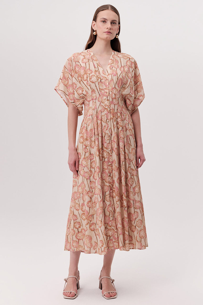 V Neck Midi Dress - MULTI COLOR