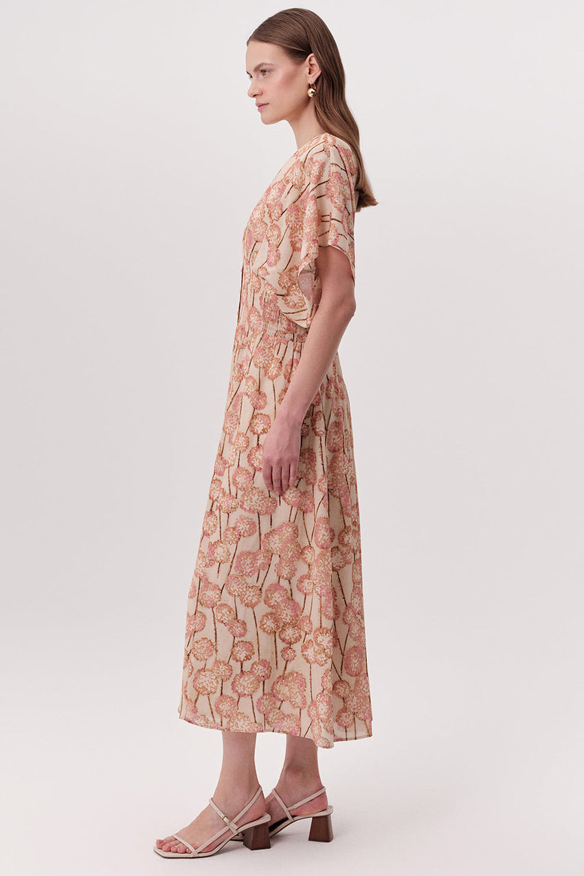 V Neck Midi Dress - MULTI COLOR