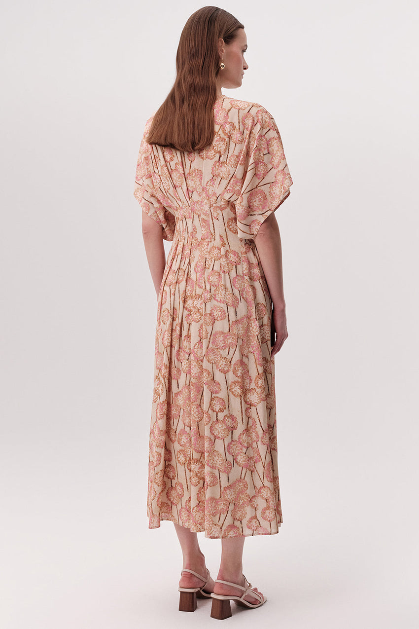 V Neck Midi Dress - MULTI COLOR