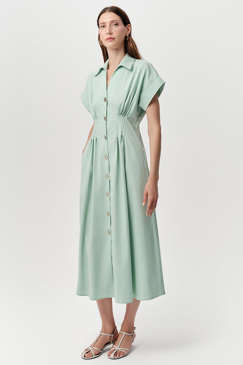 Midi Dress with Shirt Collar - MINT