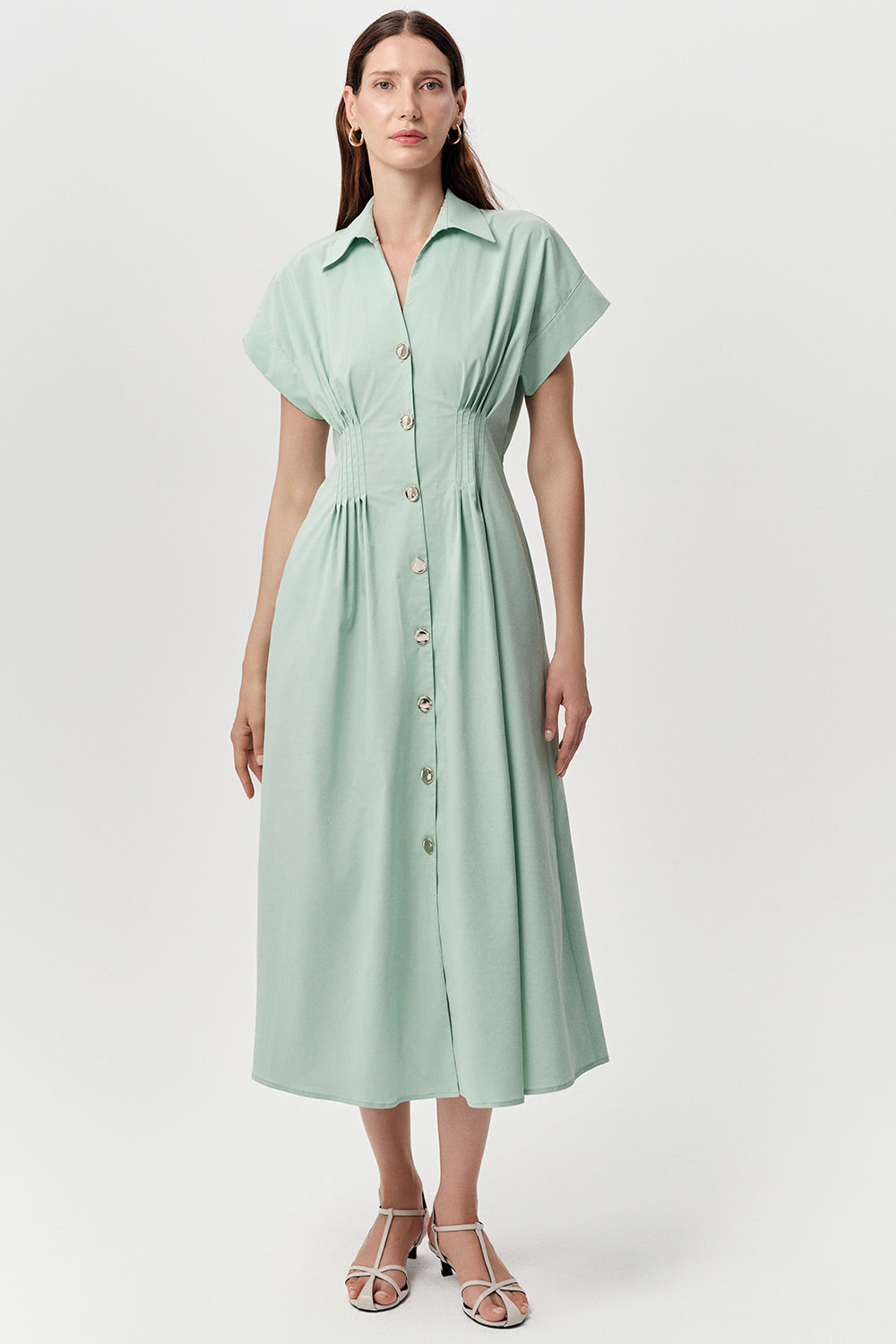 Midi Dress with Shirt Collar - MINT