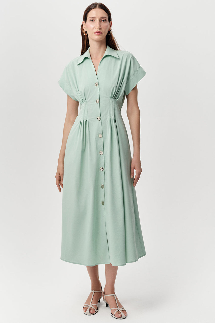 Midi Dress with Shirt Collar - MINT