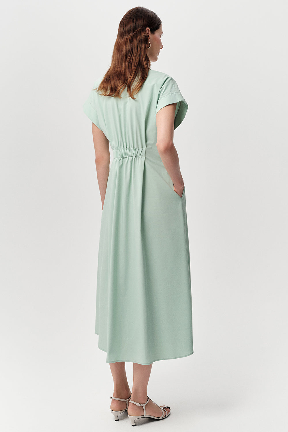 Midi Dress with Shirt Collar - MINT
