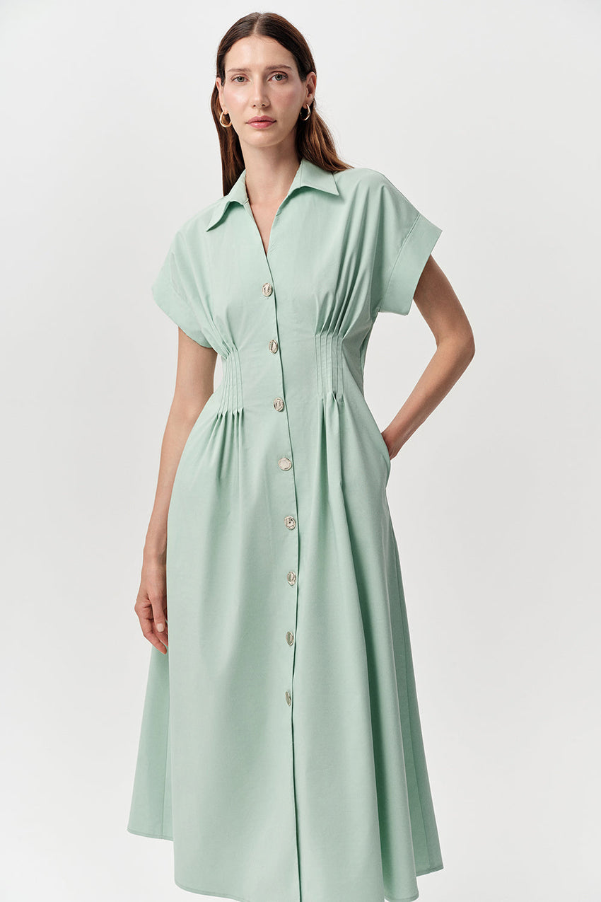 Midi Dress with Shirt Collar - MINT