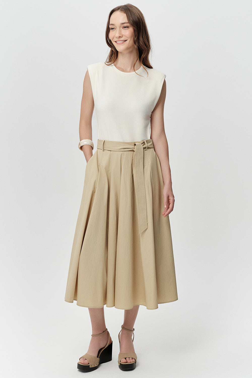 Crew Neck Midi Dress - ECRU
