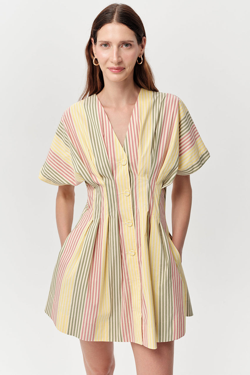 V Neckline Mini Dress - MULTI COLOR