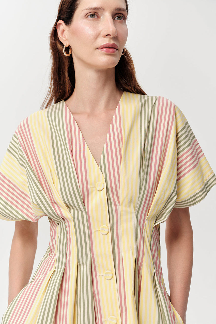 V Neckline Mini Dress - MULTI COLOR