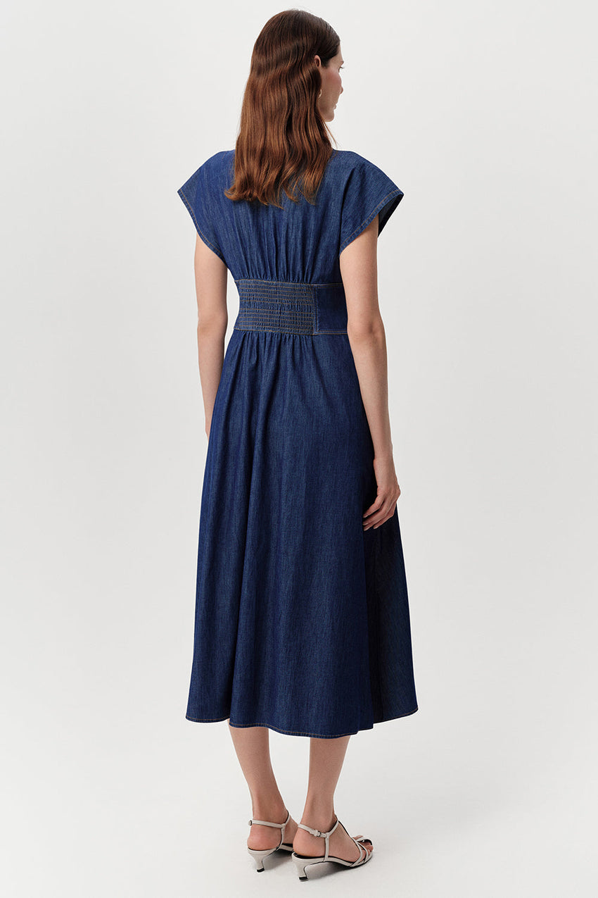 V Neck Midi Dress - BONE