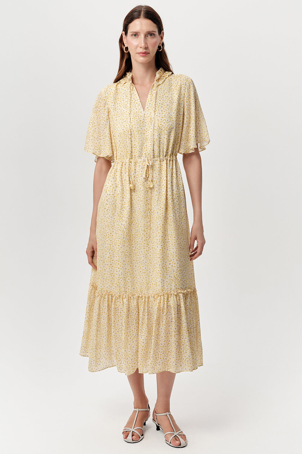 Lined Midi Dress with Waist Ties - MULTI COLOR