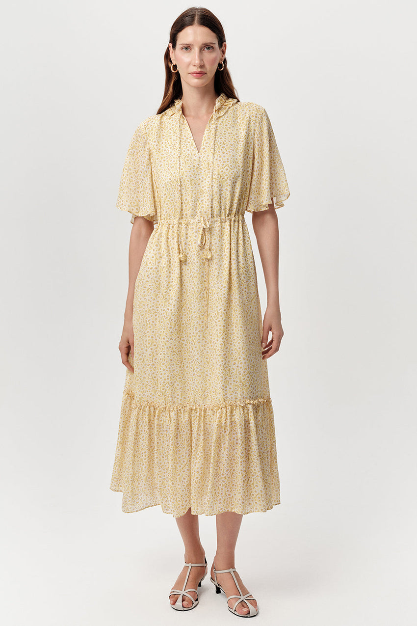 Lined Midi Dress with Waist Ties - MULTI COLOR
