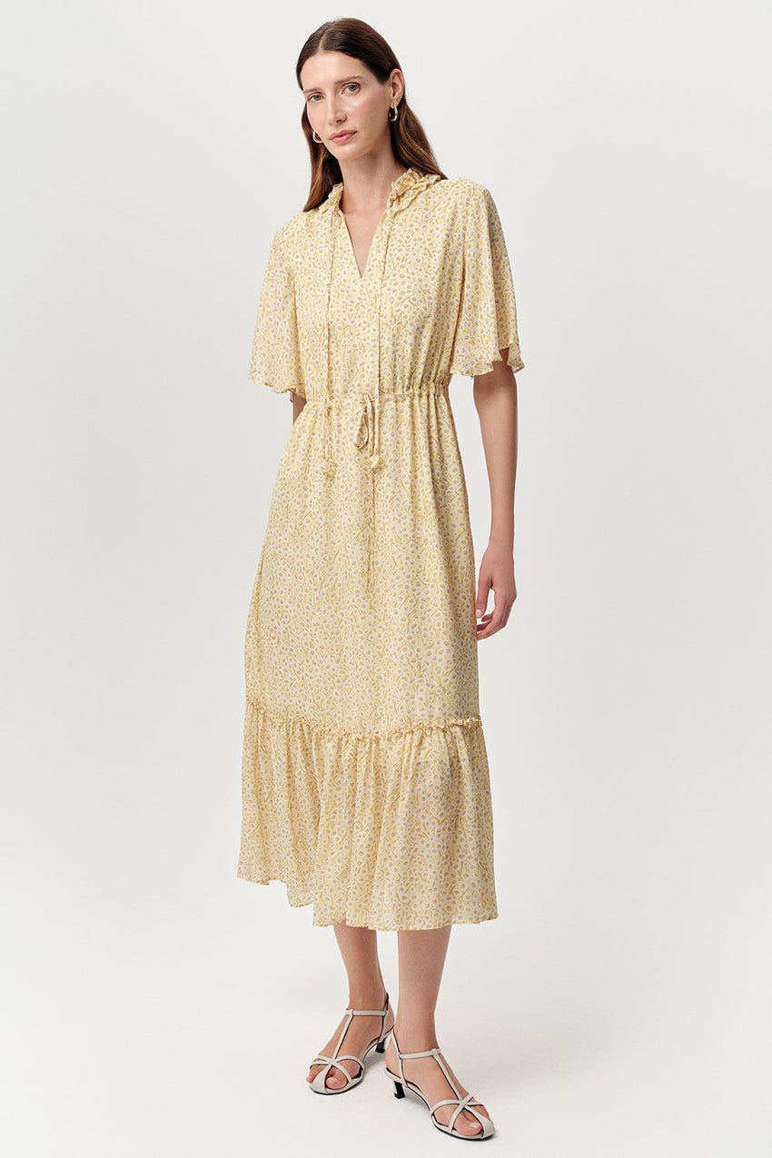 Lined Midi Dress with Waist Ties - MULTI COLOR