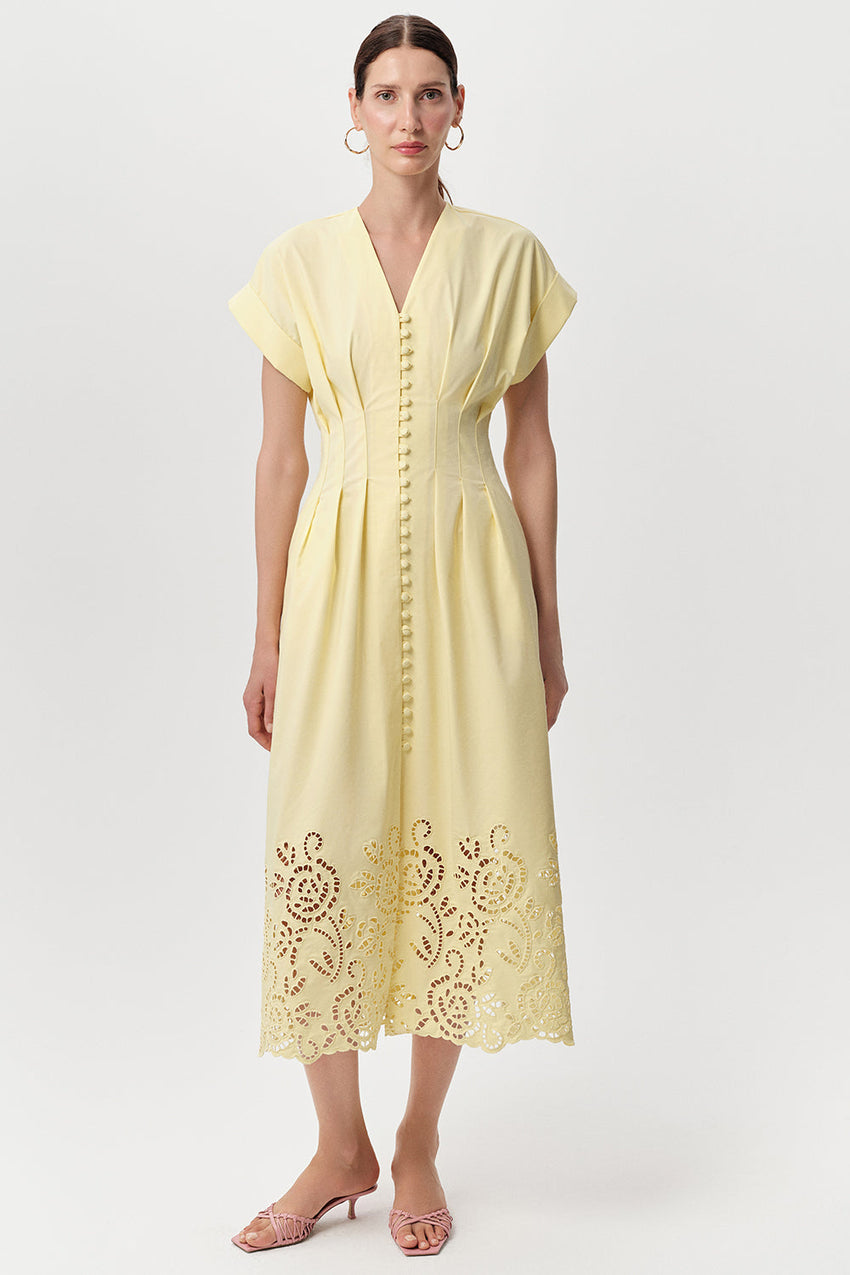 V Neck Midi Dress - ECRU