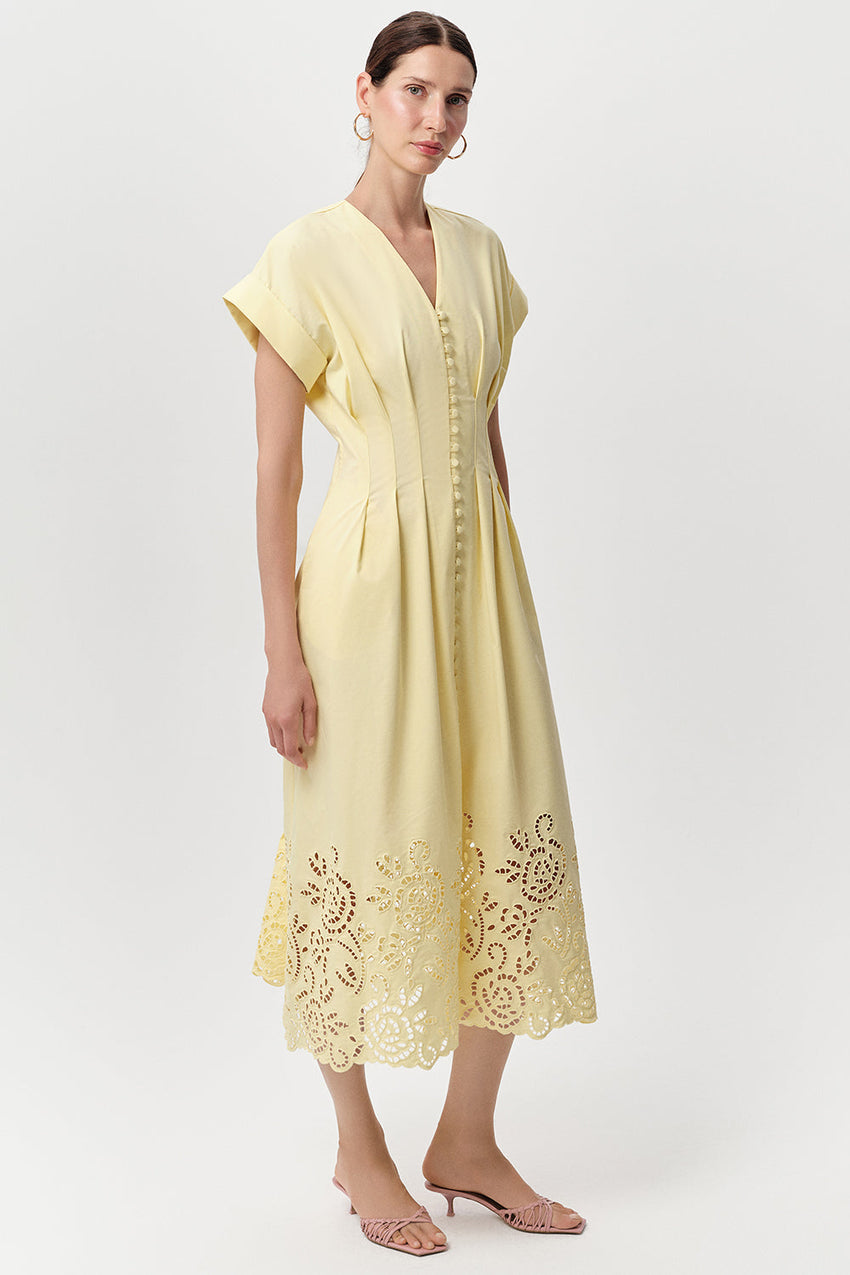 V Neck Midi Dress - ECRU