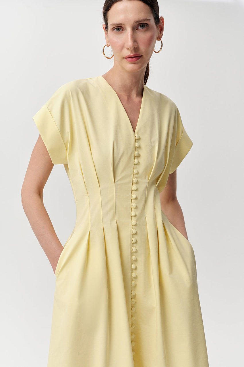 V Neck Midi Dress - ECRU