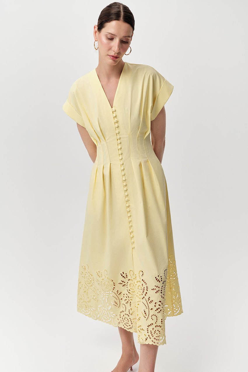 V Neck Midi Dress - ECRU