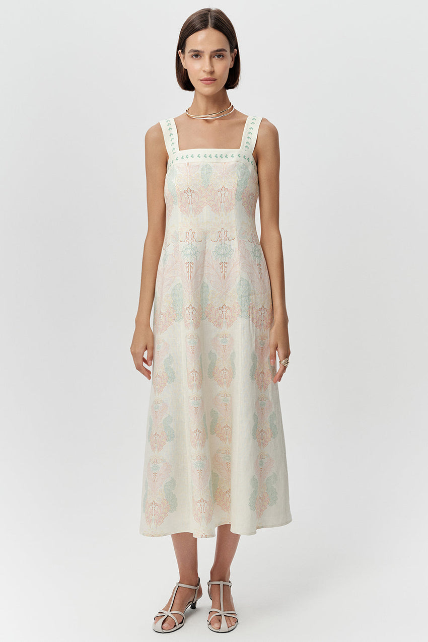 Linen Midi Dress - MULTI COLOR