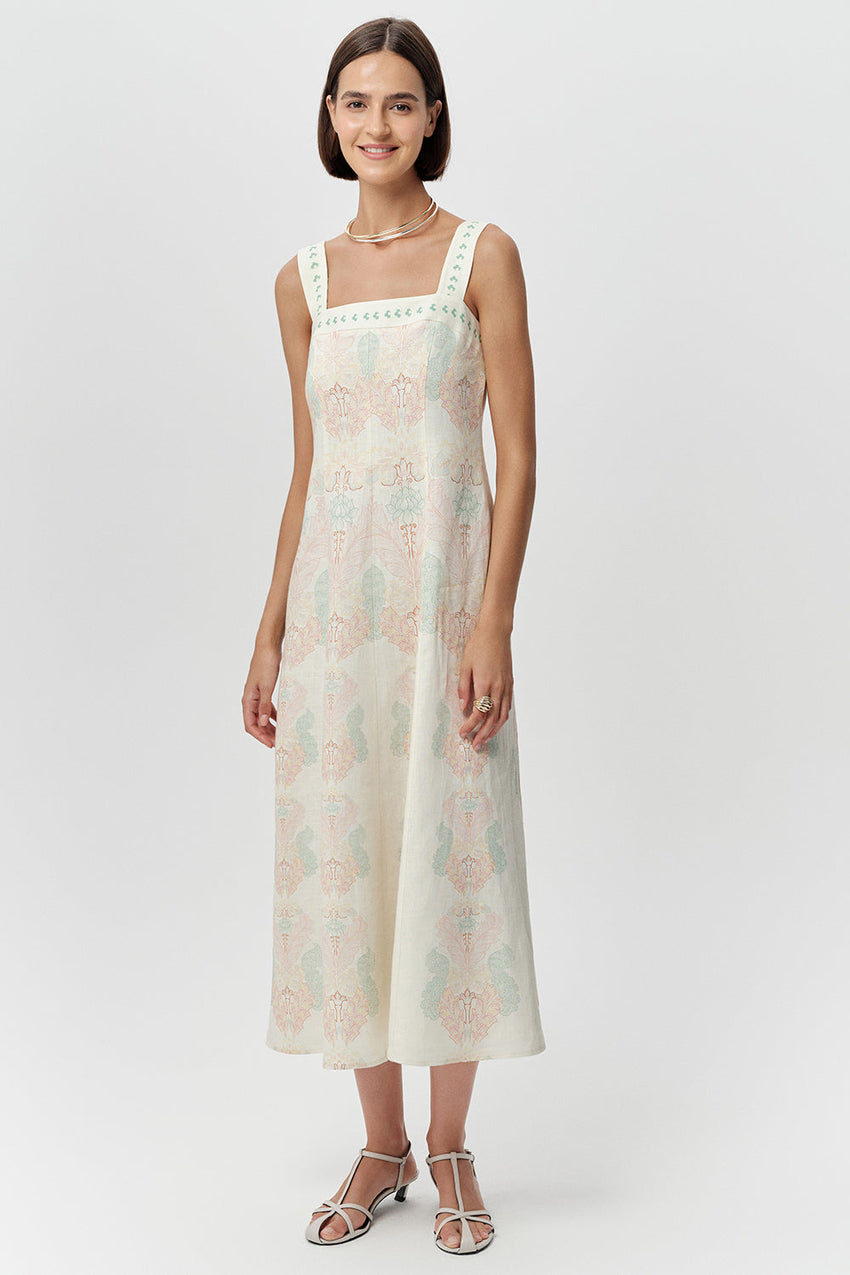 Linen Midi Dress - MULTI COLOR