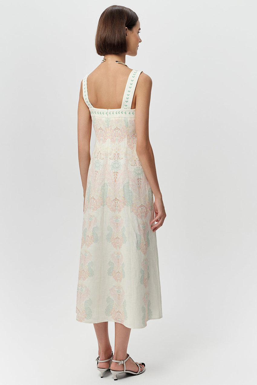 Linen Midi Dress - MULTI COLOR