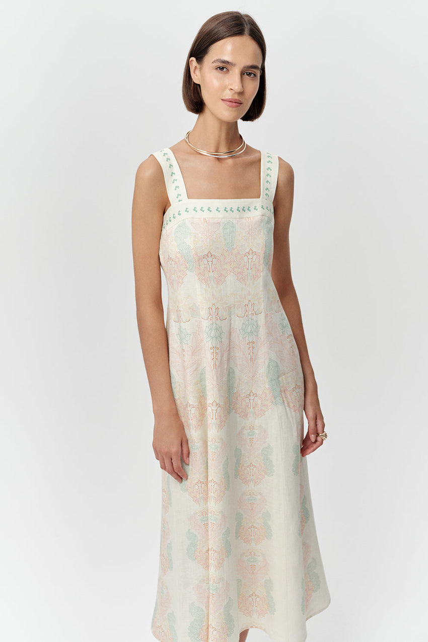 Linen Midi Dress - MULTI COLOR