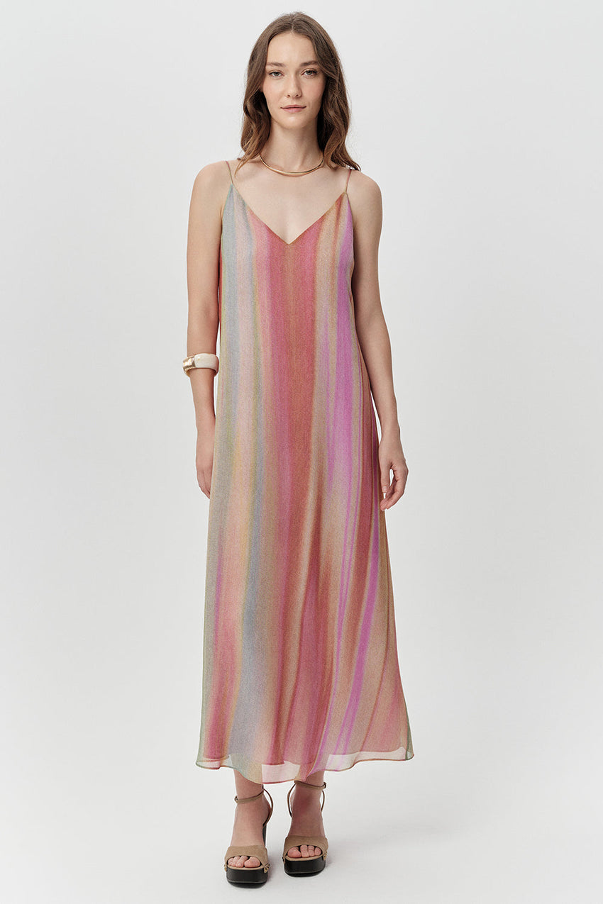 V Neck Midi Dress - MULTI COLOR